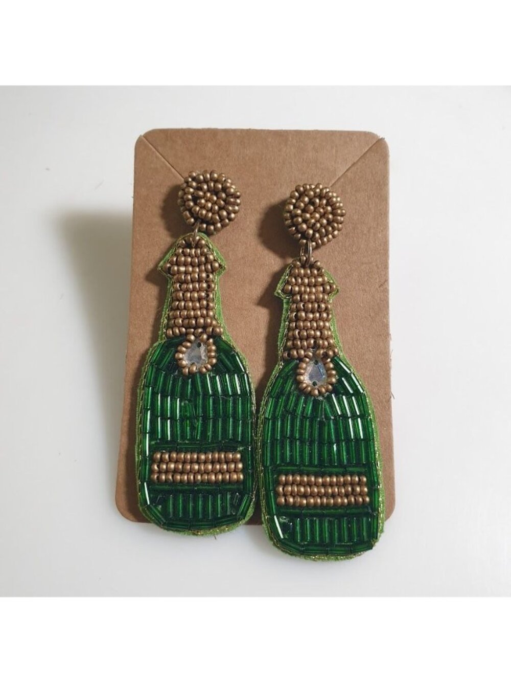 Beaded Champagne Bottle Earrings Festive Holiday Jewelry Handmade Lightweight